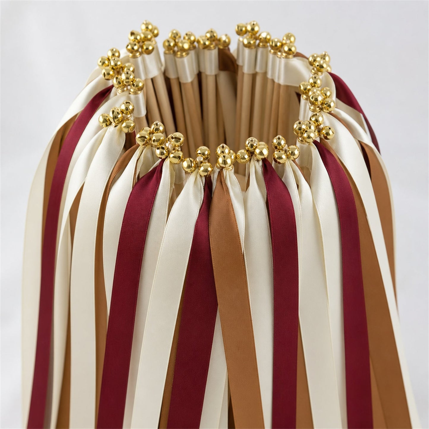 Handmade Ivory, Burgundy and Toffee Ribbon Wands