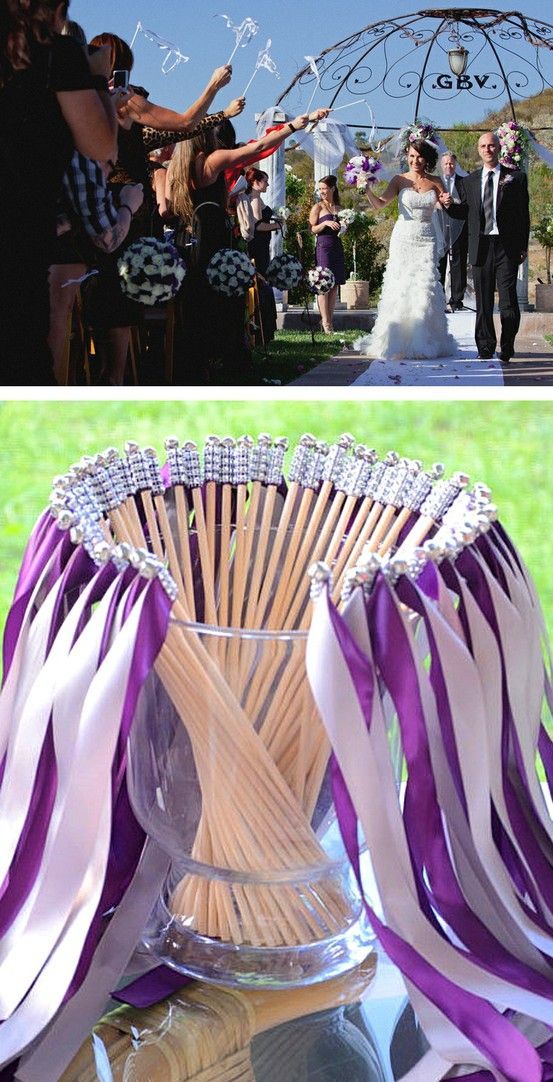 Handmade Purple and Lavender Wedding Ribbon Wands for Wedding Exit