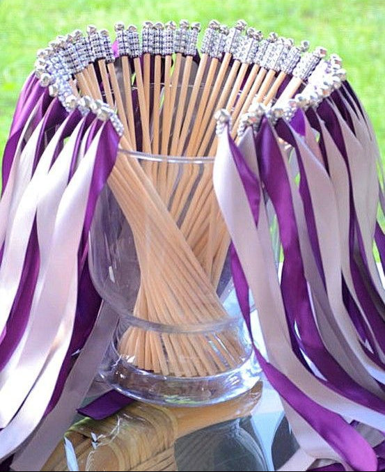 Handmade Purple and Lavender Wedding Ribbon Wands for Wedding Exit