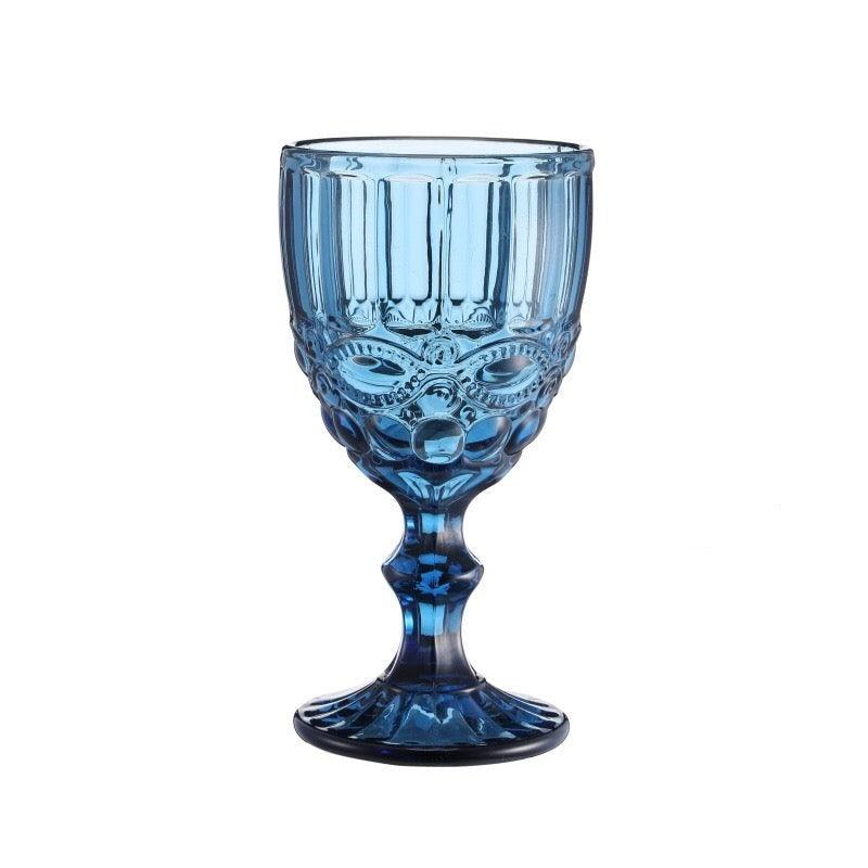 6 Pieces Vintage Wine Glasses Set, 8 Ounce Colored Glass Water Goblets for Wedding Reception