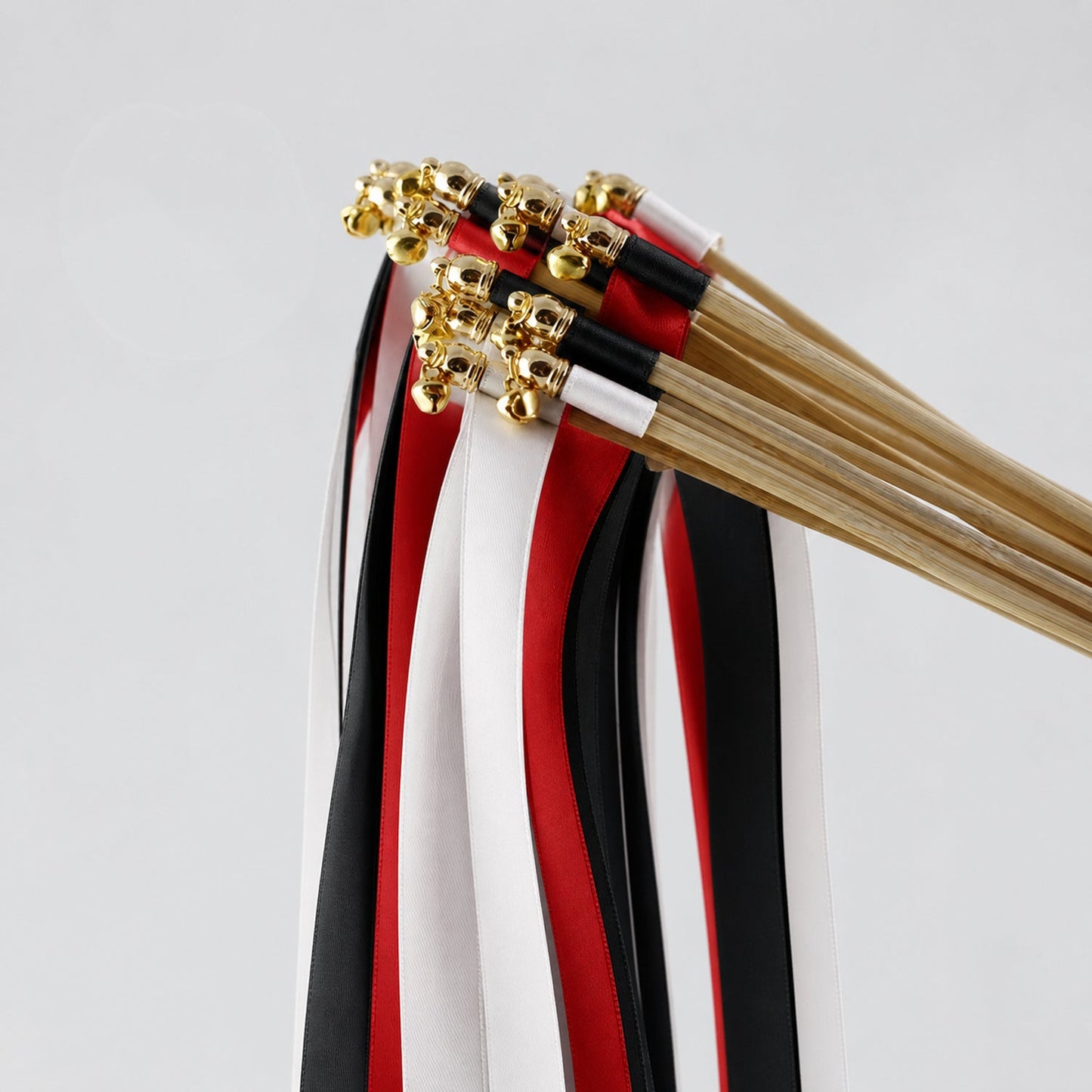 Handmade White, Scarlet and Black Wedding Exit Ribbon Wands with Bell - Scarlet Noir