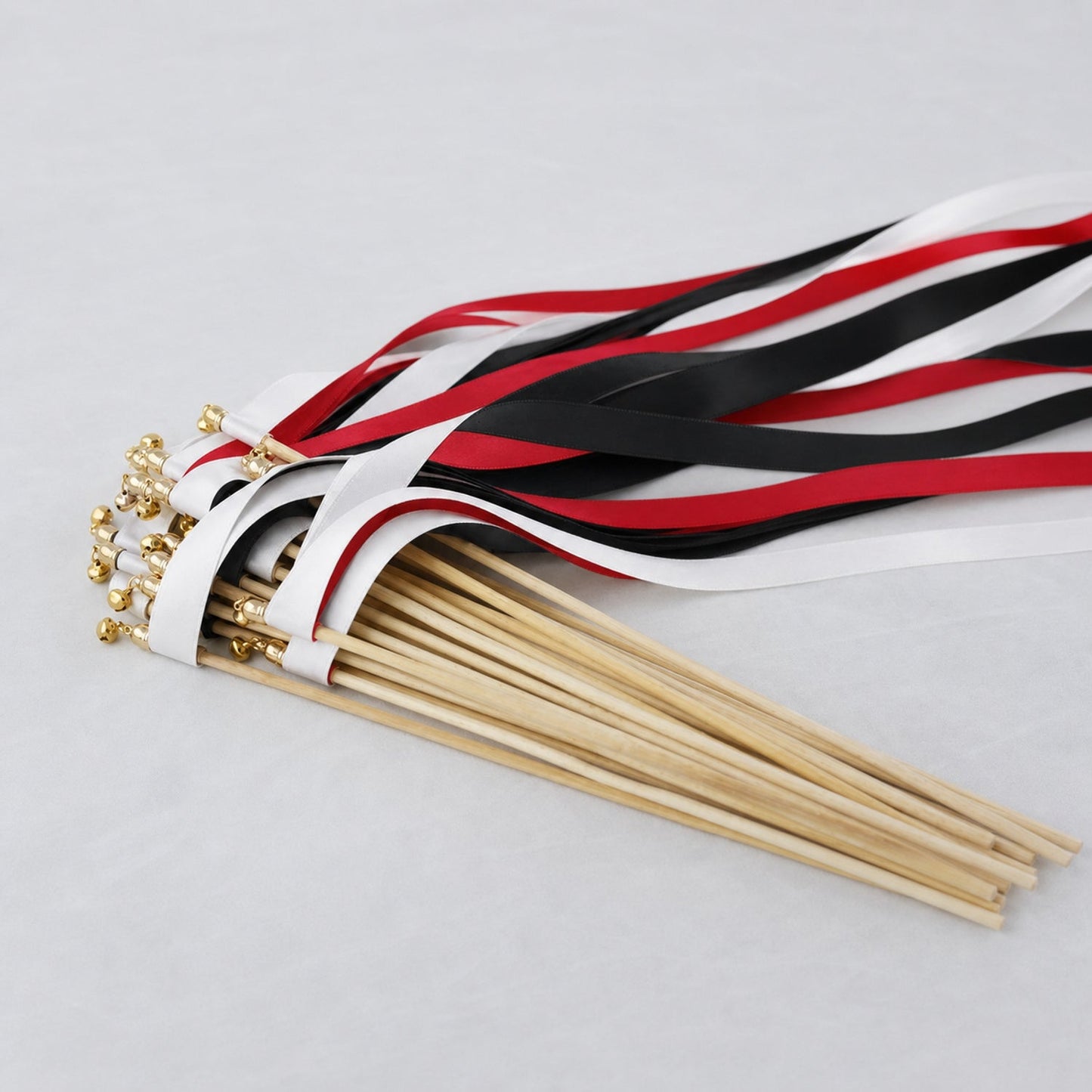 Handmade White, Scarlet and Black Wedding Exit Ribbon Wands with Bell - Scarlet Noir