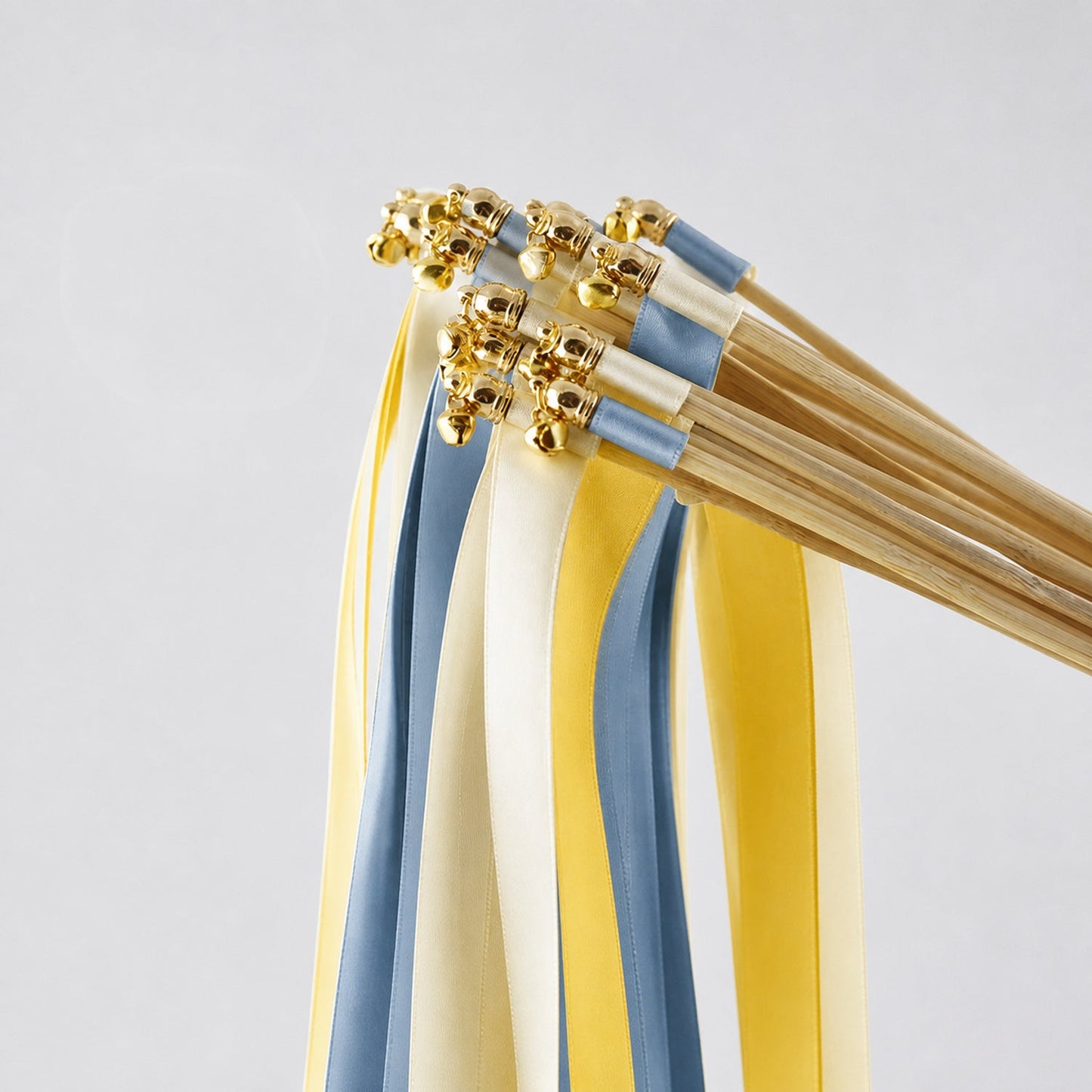 Handmade Ivory, Yellow and Dusty Blue Ribbon Wands - Sunshine and Sky Wedding Send-Off