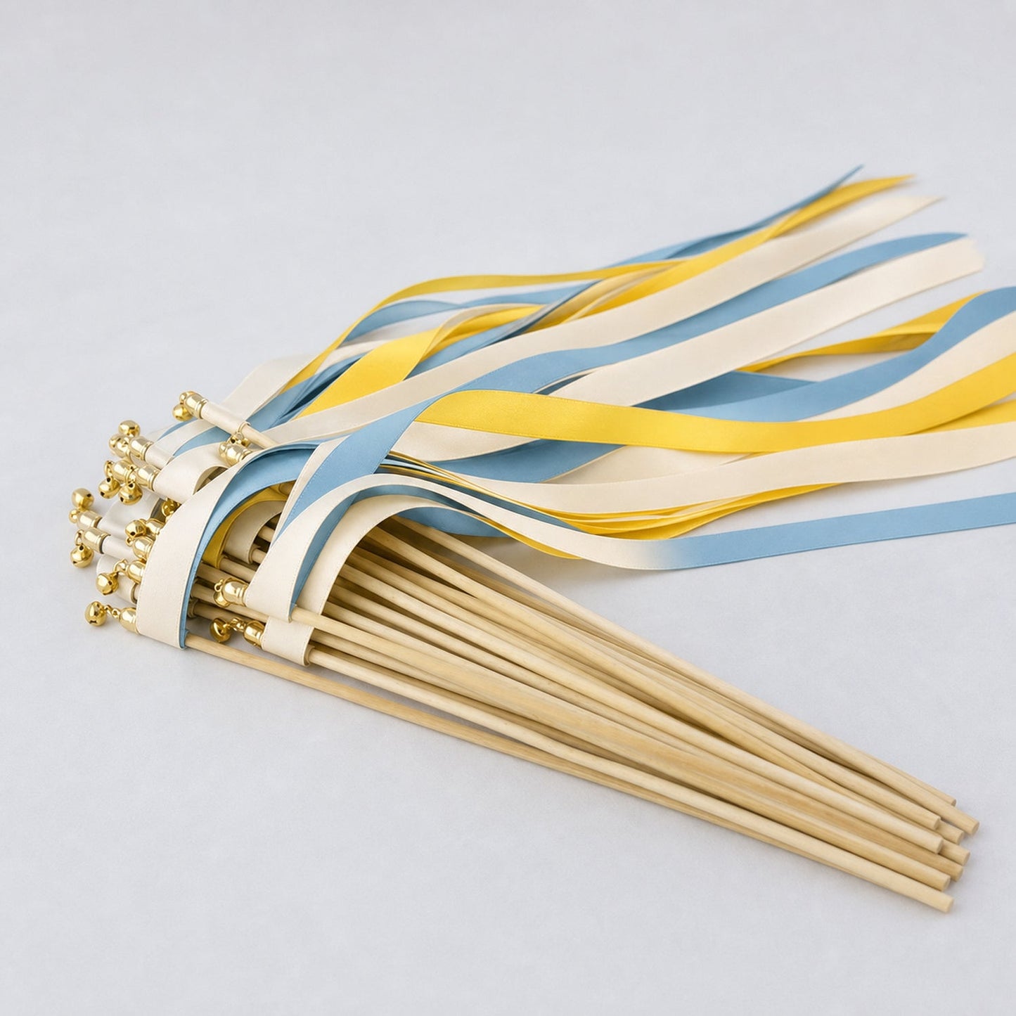 Handmade Ivory, Yellow and Dusty Blue Ribbon Wands - Sunshine and Sky Wedding Send-Off