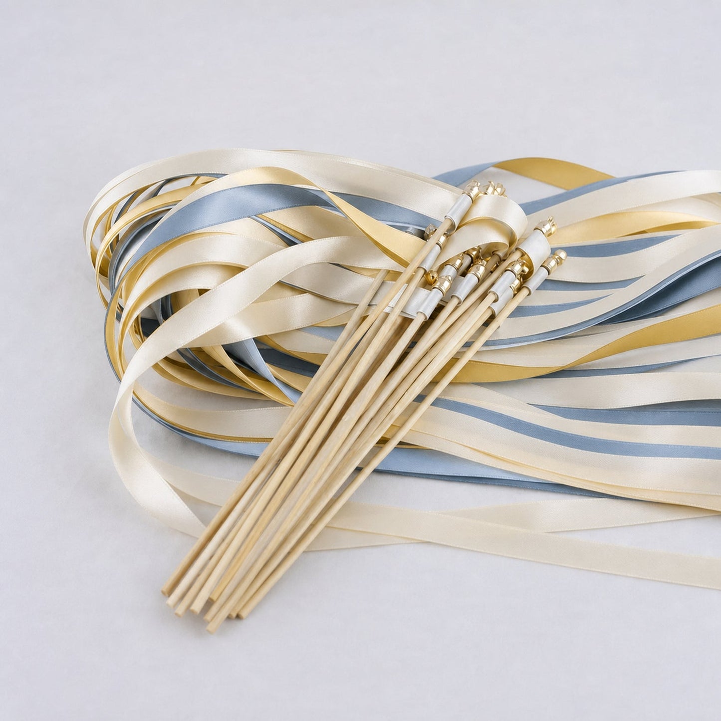 Handmade Ivory, Yellow and Dusty Blue Ribbon Wands - Sunshine and Sky Wedding Send-Off