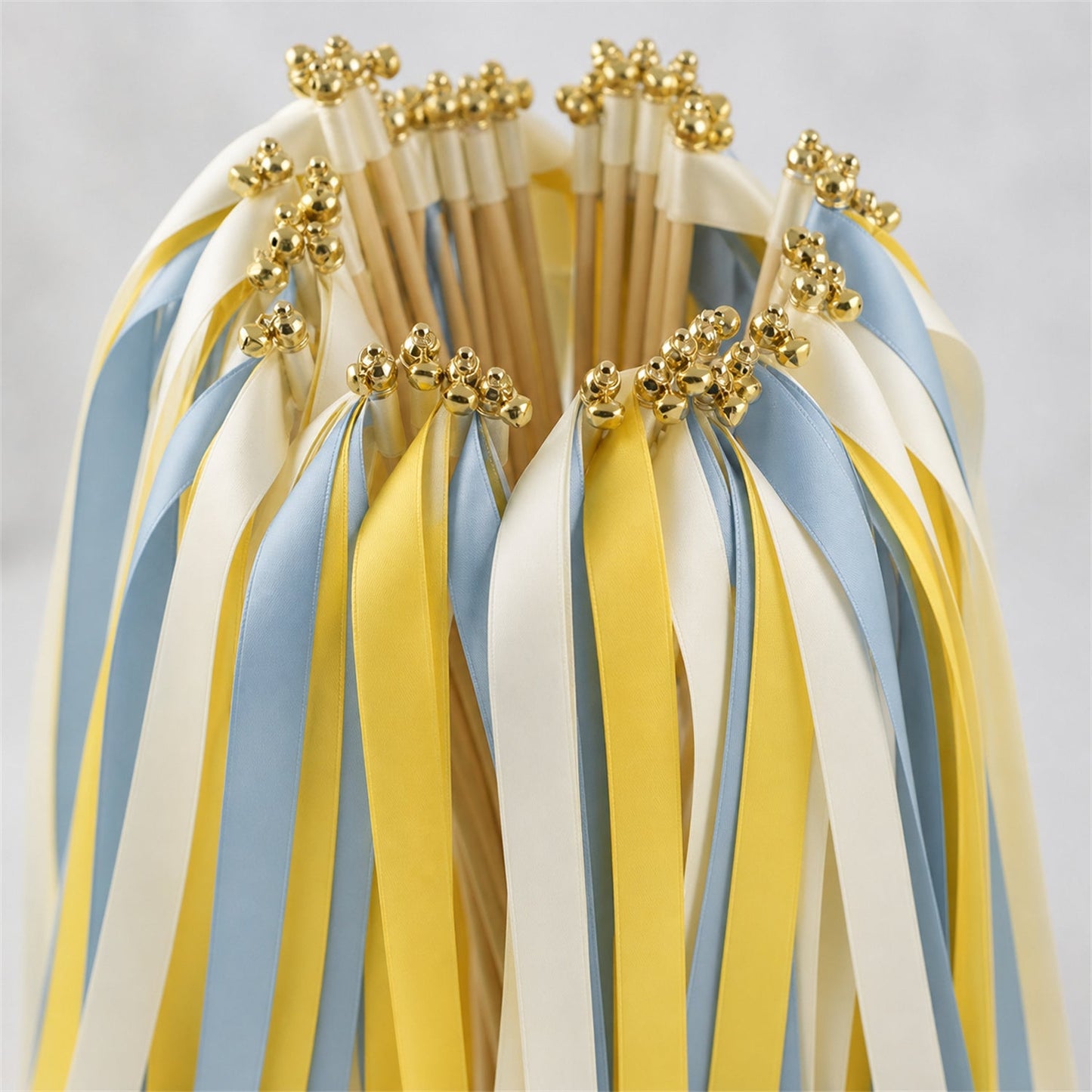 Handmade Ivory, Yellow and Dusty Blue Ribbon Wands - Sunshine and Sky Wedding Send-Off