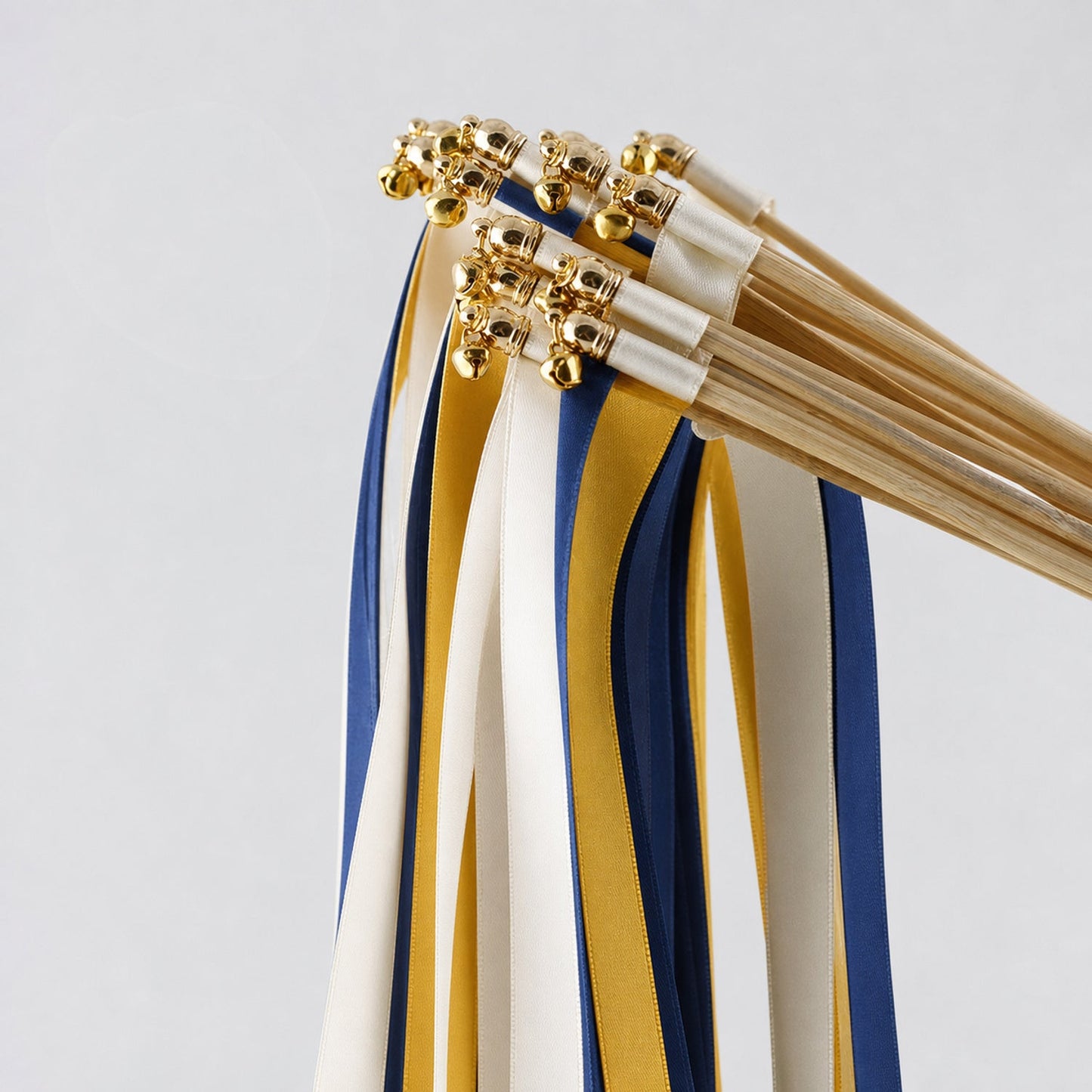 Handmade Golden Navy Wedding Send-Off Wands - Off White, Golden Yellow and Navy