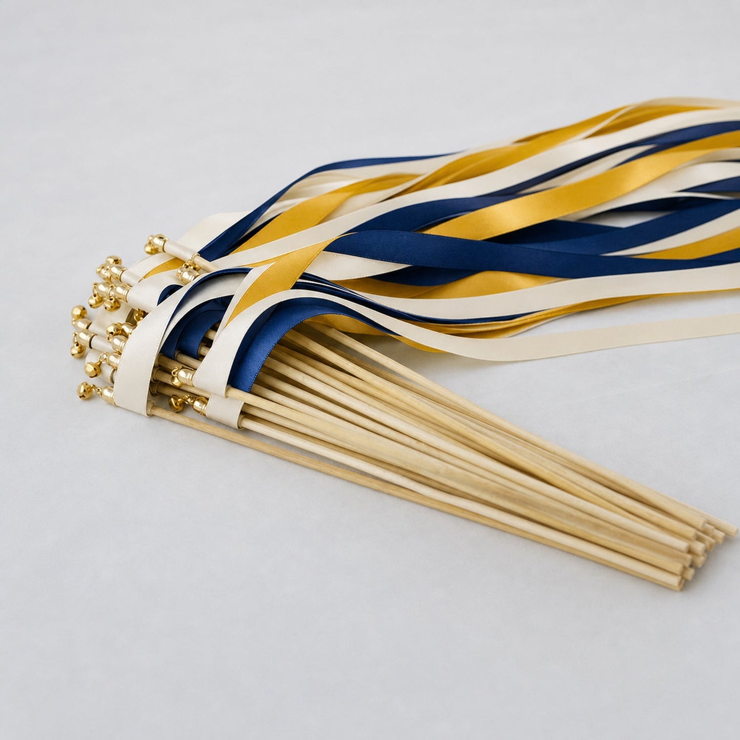 Handmade Golden Navy Wedding Send-Off Wands - Off White, Golden Yellow and Navy