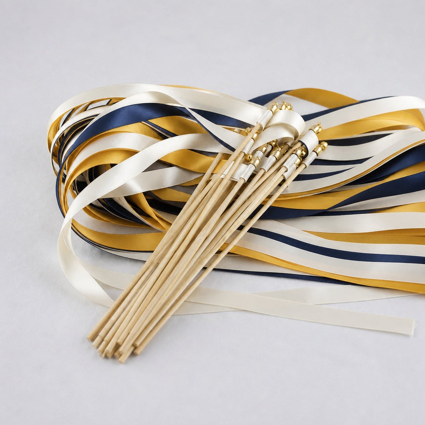 Handmade Golden Navy Wedding Send-Off Wands - Off White, Golden Yellow and Navy