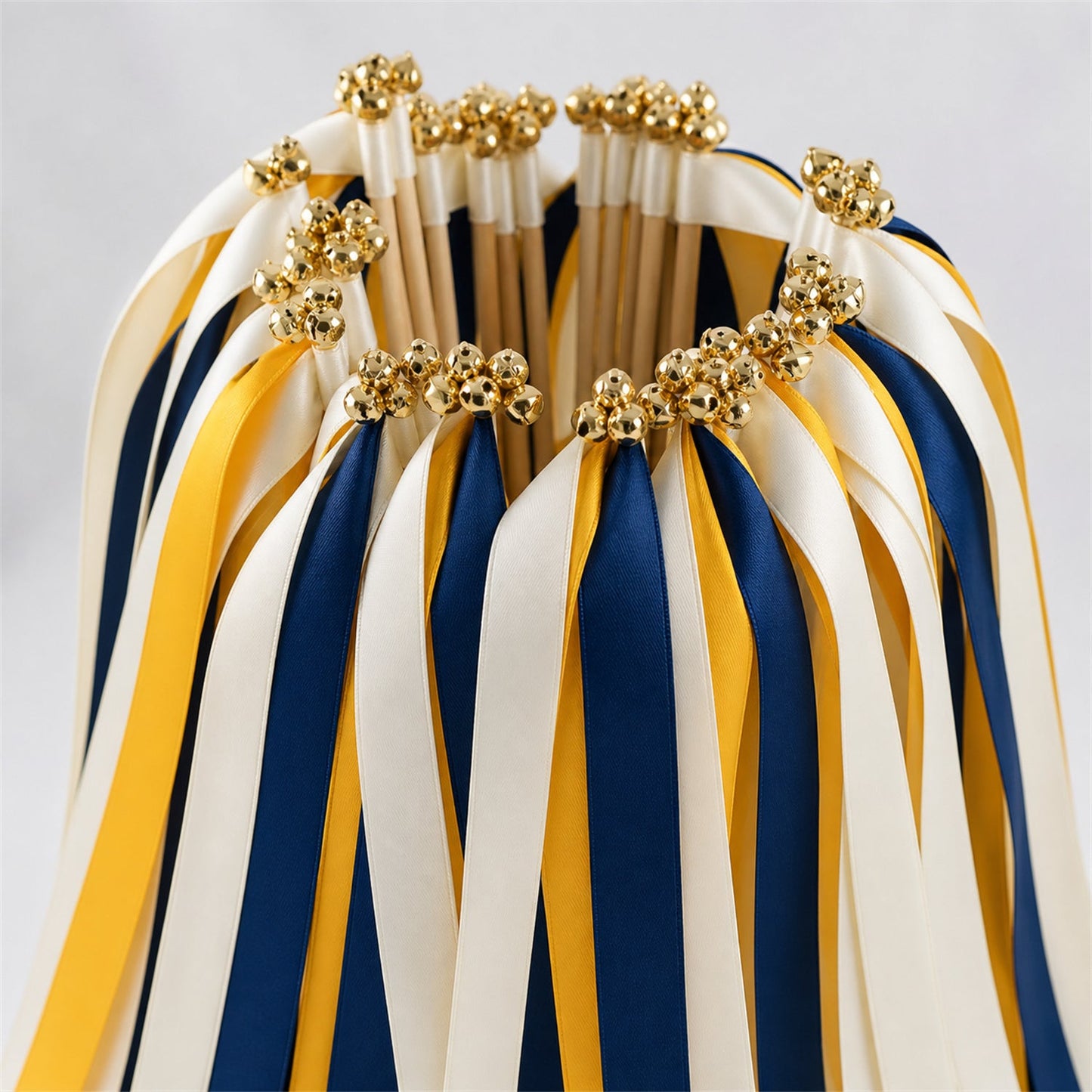 Handmade Golden Navy Wedding Send-Off Wands - Off White, Golden Yellow and Navy