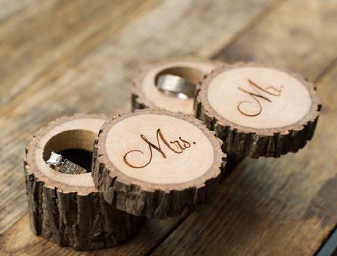 2pcs Ring Box for Wedding Ceremony, Wedding Ring Box, Small Wooden Box Rustic Mr and Mrs Ring Bearer Box - Hibrides