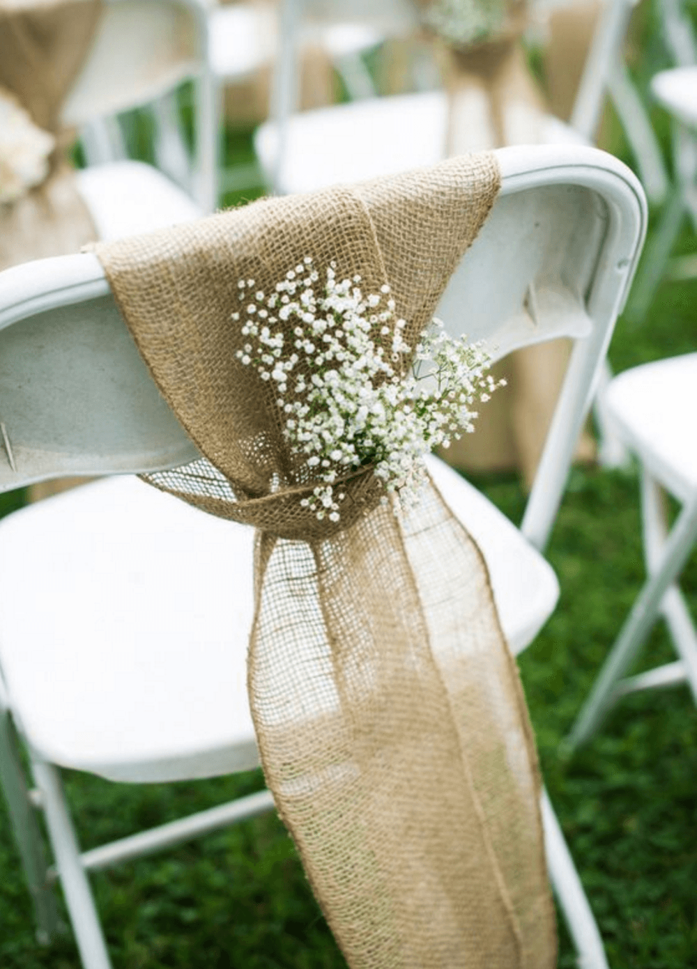 10pcs Affordable Natural Jute Burlap Chair Bow Sashes with Baby's Breath for Outdoor Weddings - Hibrides