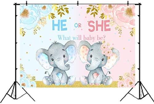 Elephant Gender Reveal Baby Shower Photo Backdrop Pink or Blue Elephant Flower Background - Hibrides