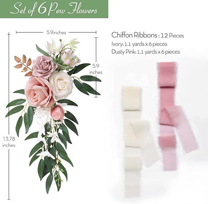 Set of 6 Pew Flowers for Wedding Aisle Decorations with Artificial Flowers for Wedding Reception - Hibrides