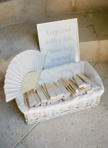 50pcs Bamboo Folding White Paper Hand Fan for Wedding Party