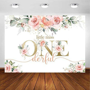 Blush Pink Floral 1st Birthday Party Backdrop for Girl Miss Onederful Party Photography Background - Hibrides