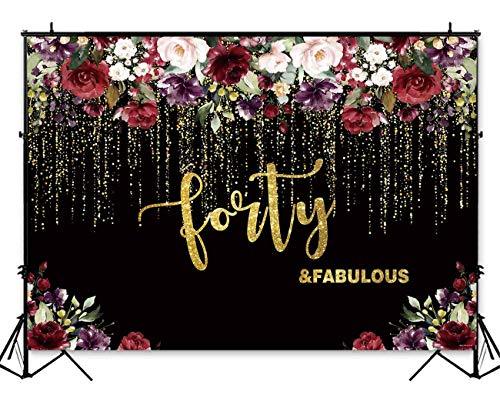 Flowers Gold 50th Birthday Party Backdrop Adult Lady Golden Glitter Photography Background - Hibrides
