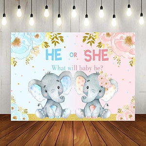 Elephant Gender Reveal Baby Shower Photo Backdrop Pink or Blue Elephant Flower Background - Hibrides