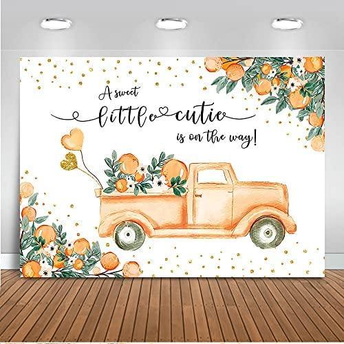 A Little Cutie Baby Shower Backdrop Orange and Truck Baby Shower Background Tangerine Theme - Hibrides