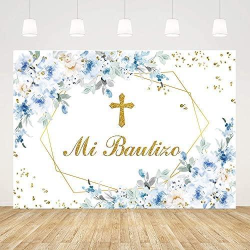 Mi Bautizo Backdrop Mexican Baptism Party Decorations God Bless Boy First Holy Communion Banner - Hibrides