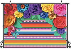 Mexican Fiesta Theme Party Colorful Striped Backdrop Fiesta Cinco De Mayo Paper Flowers Background - Hibrides