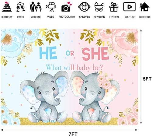 Elephant Gender Reveal Baby Shower Photo Backdrop Pink or Blue Elephant Flower Background - Hibrides