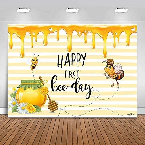 Happy 1st Bee-Day Backdrop Honey Bumble Bee Theme Baby Shower Party Decorations - Hibrides