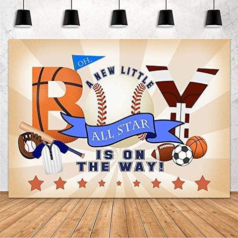 Sports Baby Shower Party Decoration backdrop for Boy Football Baseball Basketball Sport Theme Party - Hibrides