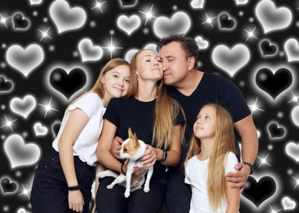 Black Heart Photo Backdrop Early 2000s Party Decorations Old School Backdrops Valentine's Day Glitter Heart - Hibrides