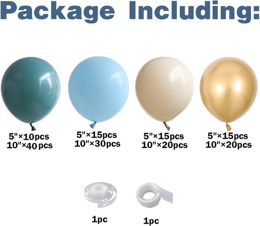 165pcs White Sand Pastel Macaron Blue Ocean Blue Chrome Gold Balloon Boho Baby Shower Wedding Boy Birthday Decoration - Hibrides