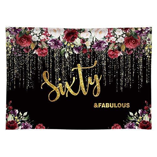Flowers Gold 50th Birthday Party Backdrop Adult Lady Golden Glitter Photography Background - Hibrides
