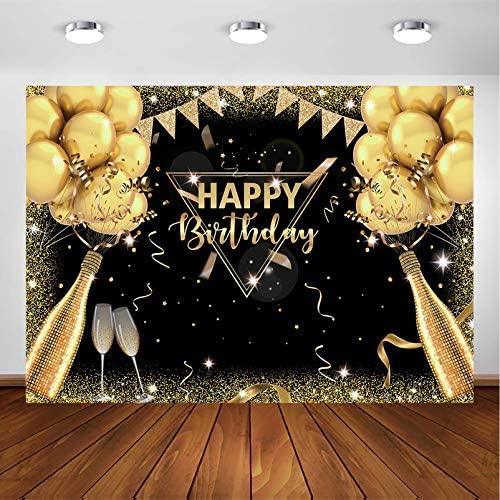 Black Gold Birthday Backdrop for Adult Men Woman Party Decorations Surprise - Hibrides