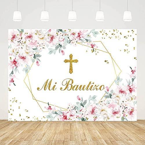 Mi Bautizo Backdrop Mexican Baptism Party Decorations God Bless Boy First Holy Communion Banner - Hibrides