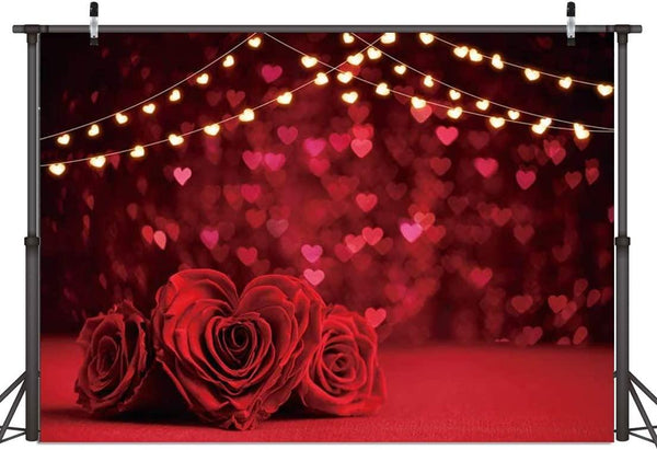 Valentine's Backdrop Red Rose Flower Love Hearts Photo Background Glitter Hearts Backdrops - Hibrides