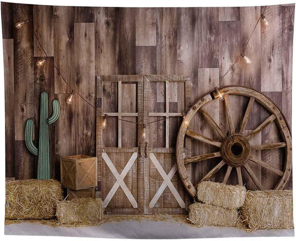 7x5ft Cowboy Backdrop for Photography Vintage Wild West Wooden House Barn Door Kids Baby Shower Birthday - Hibrides