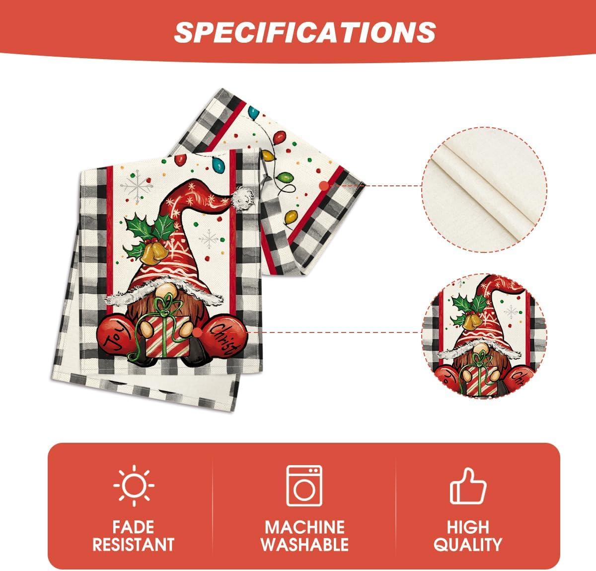 13x72 Inch Buffalo Plaid Gnome Christmas Table Runner, Seasonal Gifts Joy Christmas Kitchen Dining Table Decoration - Hibrides