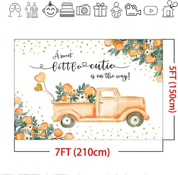 A Little Cutie Baby Shower Backdrop Orange and Truck Baby Shower Background Tangerine Theme - Hibrides