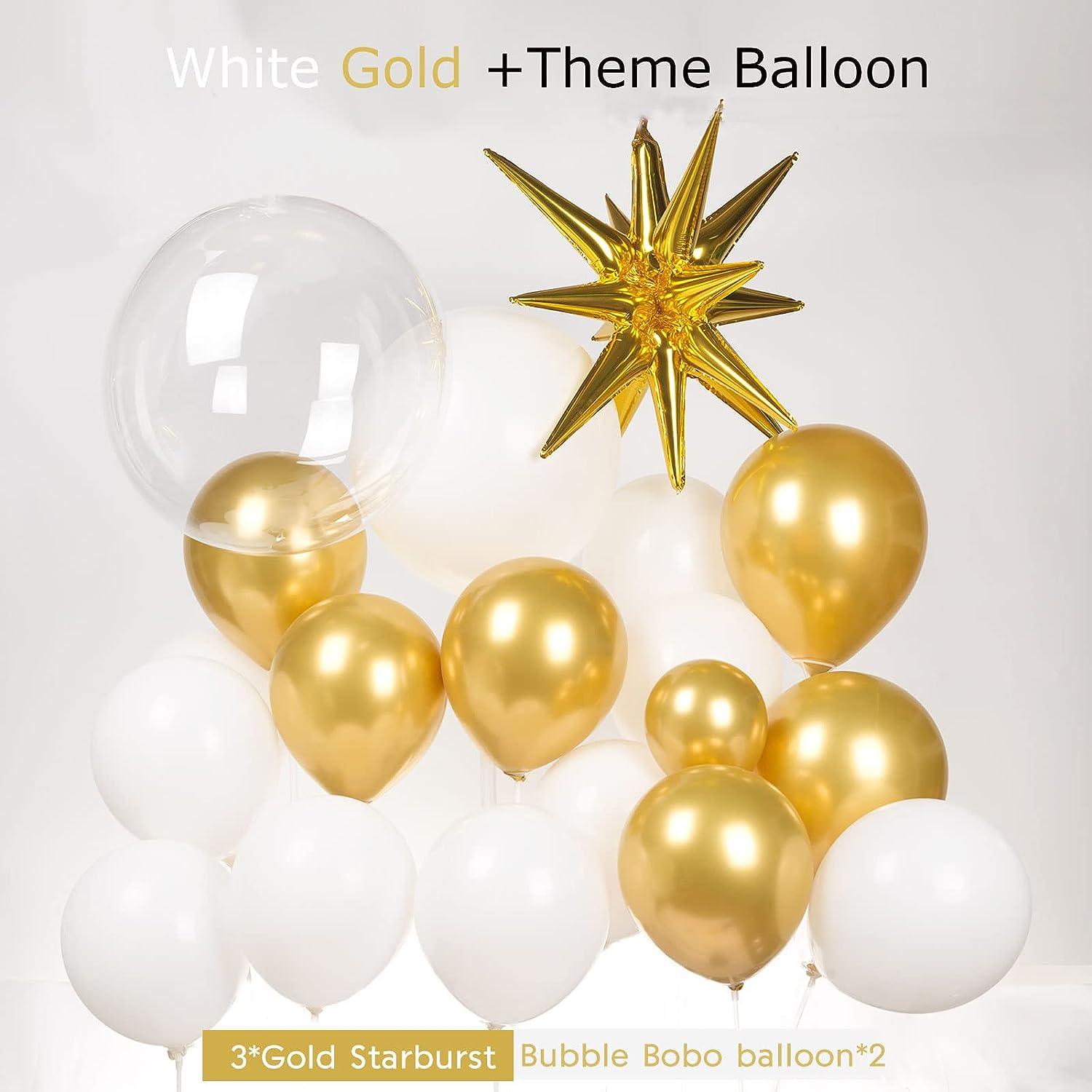145pcs Chrome Gold and matte white Bobo starburst balloon arch for Birthday Party Baby shower Decorations - Hibrides