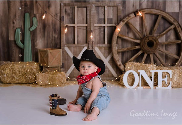 7x5ft Cowboy Backdrop for Photography Vintage Wild West Wooden House Barn Door Kids Baby Shower Birthday - Hibrides