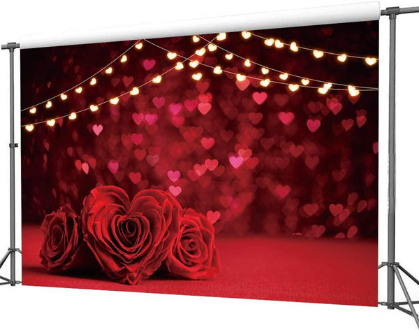 Valentine's Backdrop Red Rose Flower Love Hearts Photo Background Glitter Hearts Backdrops - Hibrides