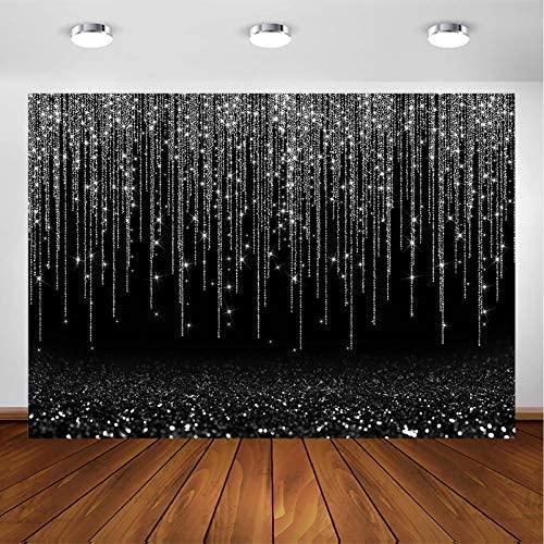 Black and Silver Glitter Sparkle Backdrop for Adult Kids Bday Party Decorations Photography Background - Hibrides