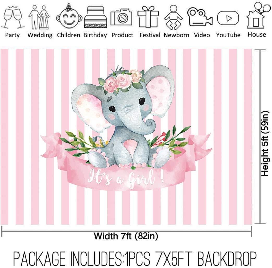 7x5ft It's a Girl Elephant Backdrop for Baby Shower Princess Newborn Birthday Decoration - Hibrides