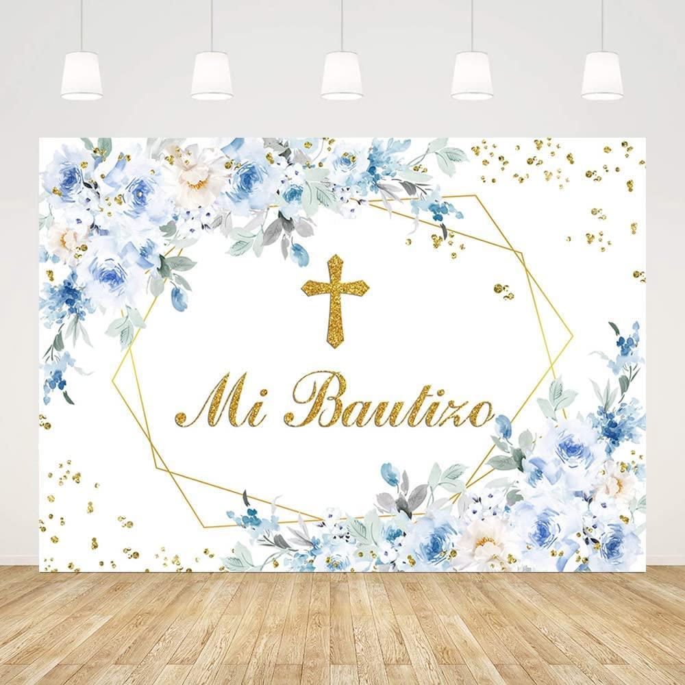 Mi Bautizo Backdrop Mexican Baptism Party Decorations God Bless Boy First Holy Communion Banner - Hibrides