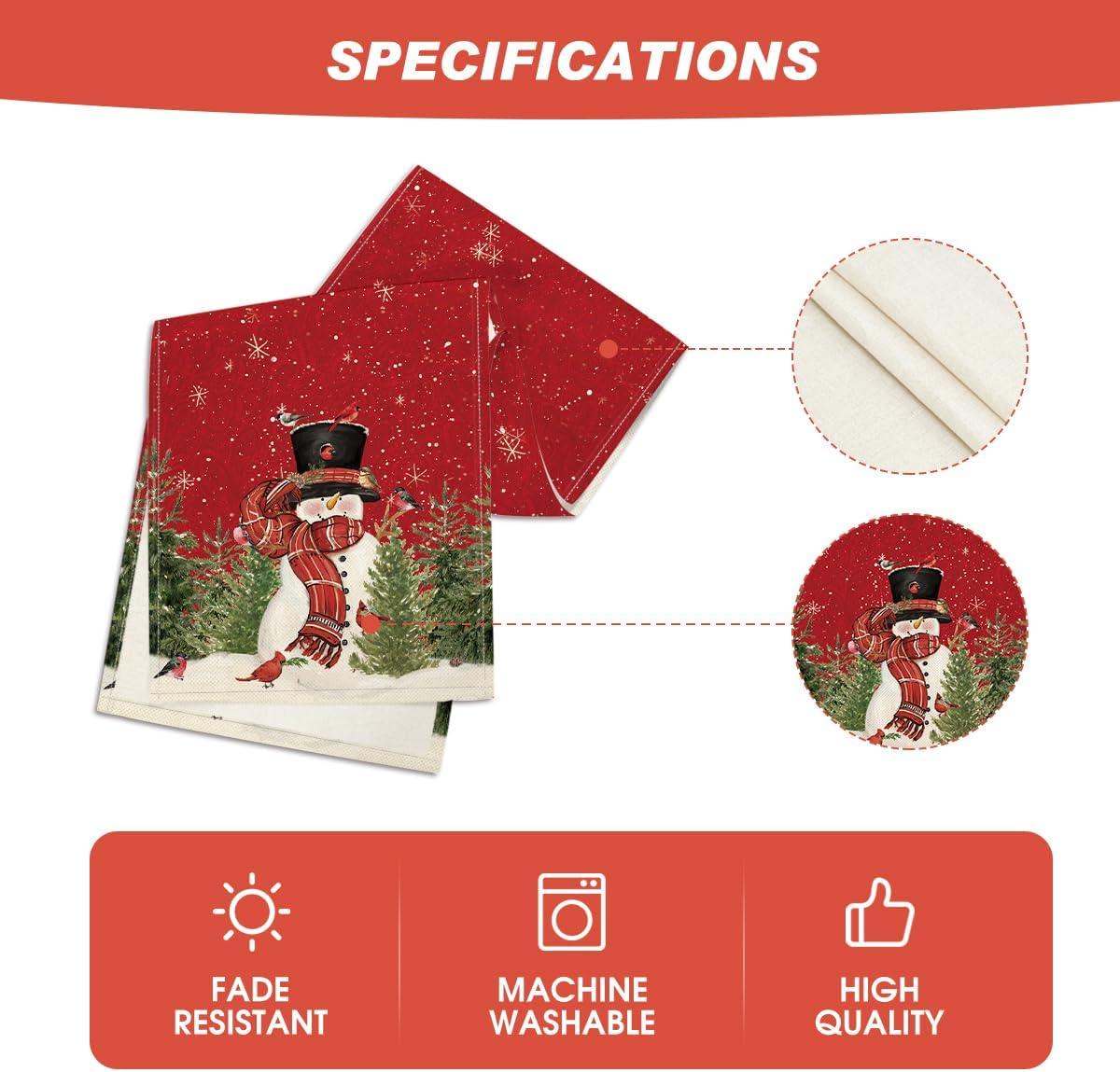 13x72 Inch Snowman Christmas Birds Trees Table Runner, Seasonal Winter Xmas Holiday Kitchen Dining Table Decoration - Hibrides