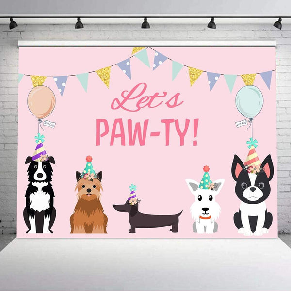 7x5ft Puppy Dog Happy Birthday Themed Backdrops Pet Pink Girl Photography Backdrop - Hibrides