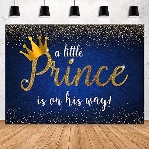 Prince Baby Shower Decoration Backdrop Royal Blue Gold Crown for Boy Baby Shower Party Photography Background - Hibrides