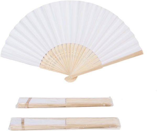 2 Bamboo Folding White Paper Hand Fan White for Wedding Party