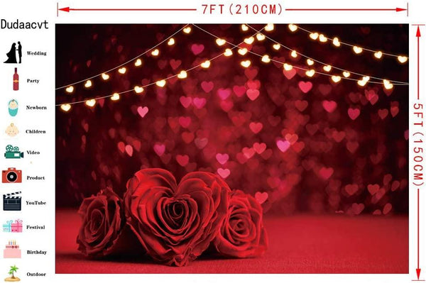 Valentine's Backdrop Red Rose Flower Love Hearts Photo Background Glitter Hearts Backdrops - Hibrides