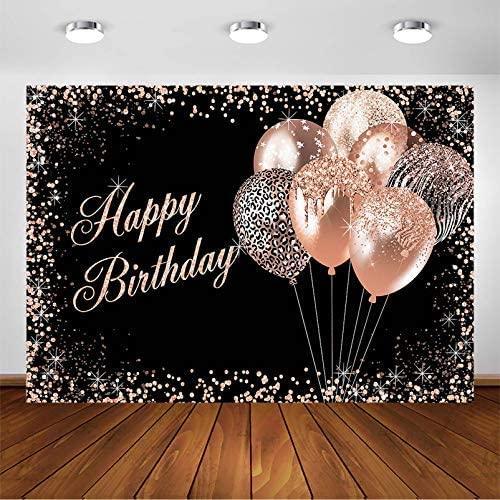 Rose Gold Birthday Backdrop for Girls Women Happy Birthday Party Decoration Photoshoot - Hibrides