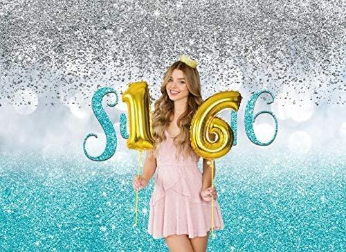 Sweet 16 Silver Blue Bokeh Glitter Backdrop 7x5ft for Girls Happy 16th Birthday Party Decorations - Hibrides